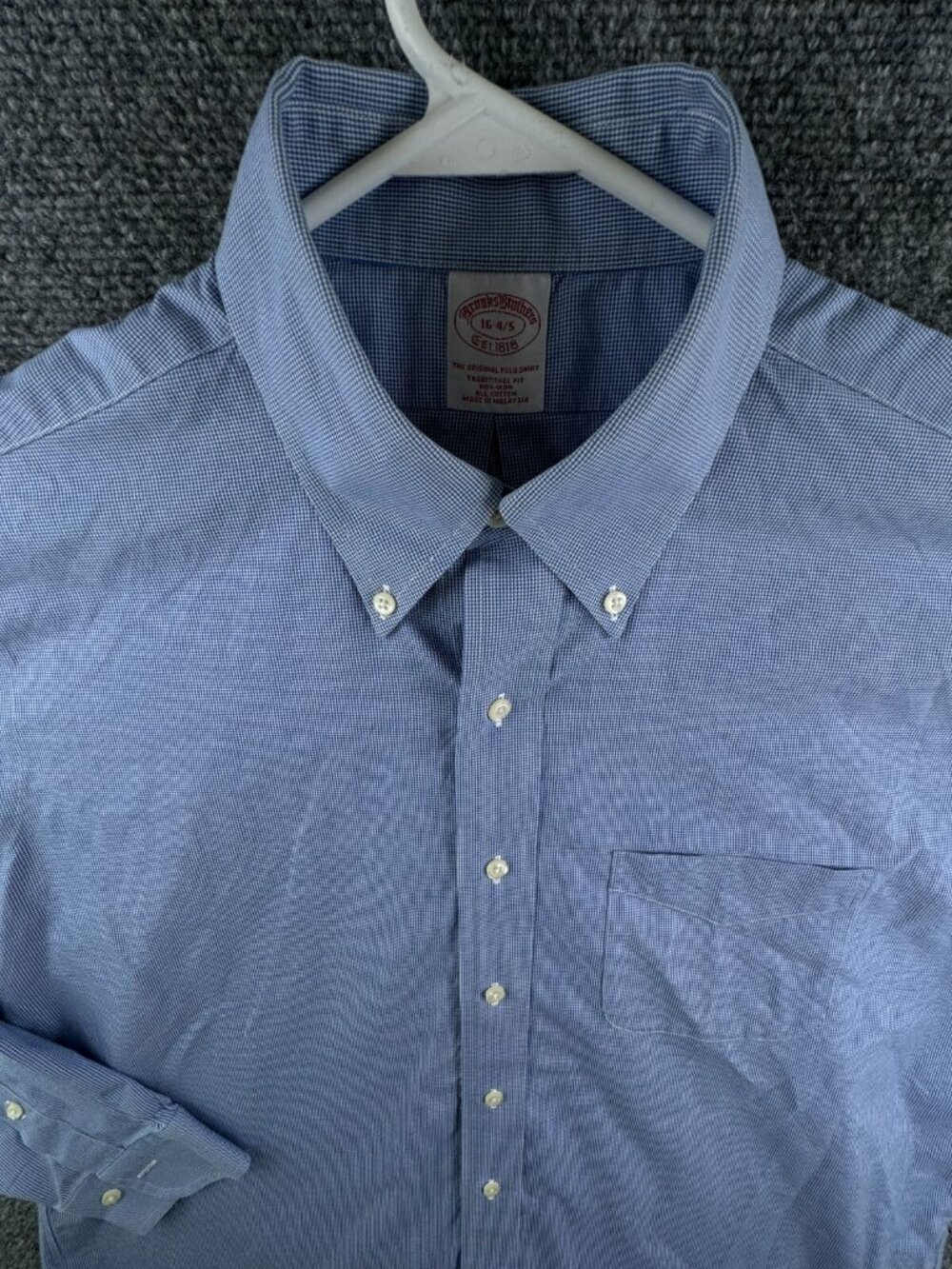 Brooks Brothers Button Up Shirt Men Cotton Blue Houndstooth 16 34/35 Traditional